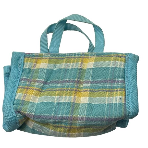 Vintage Ty Plaid Mini Tote Bag For Dolls Or Small Pets Blue & Yellow Fabric - Picture 2 of 5